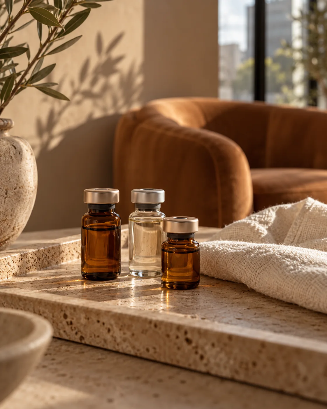 Editorial concept of unbranded wellness vials